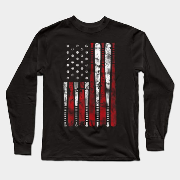 Vintage Baseball Bat American Usa Flag Gift Long Sleeve T-Shirt by Jannysingle